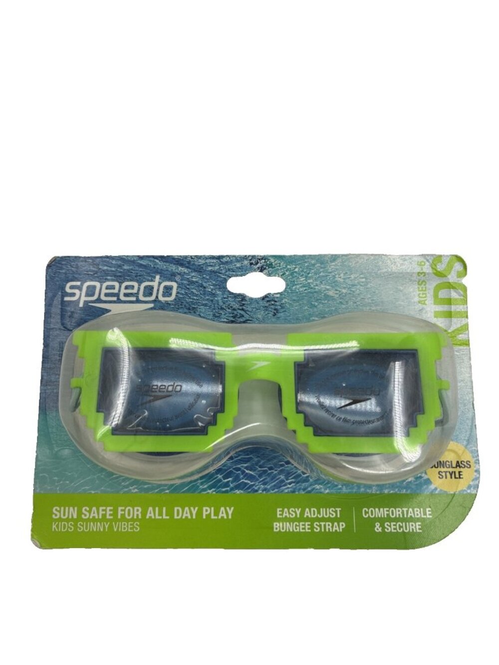 Speedo Kids Sunny Vibes Pixel Swim Goggles Green Blue Ages 3-6 UV Protection